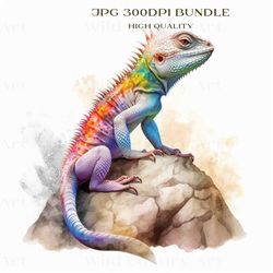agama lizard watercolor bundle digital art, for wall canvas, nature inspired art, clipart digital download
