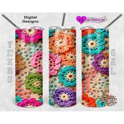 3D Tumbler Wrap, Crochet Flowers Tumbler Wrap, 20 oz Skinny Tumbler Sublimation Design, Seamless Design