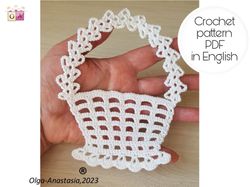 White crochet basket pattern 2  , crochet flower , Irish Crochet Applique PATTERN, Motif crochet pattern.