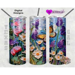 Butterfly Tumbler Wrap, Painted Tumbler Wrap, Watercolor Tumbler Wrap, 20oz Sublimation Tumbler PNG, Seamless Design