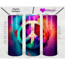 Peace Sign Tumbler Wrap, Bright Colors Tumbler Wrap, Watercolor Tumbler Wrap, 20 oz Skinny Tumbler Sublimation Design, S