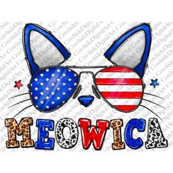 Meowica png sublimation design download, 4th of July png, USA Cat png, USA animal png, western background, sublimate des