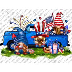 American Gnomes Truck Png Sublimation Design, 4th Of July Png, Patriotic Gnomes Png, United States Gnomes Png, Digital D