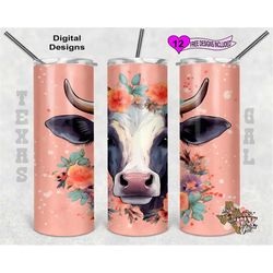 Cow Tumbler Wrap, Watercolor Tumbler Wrap, 20 oz Skinny Tumbler Sublimation Design, Seamless Design