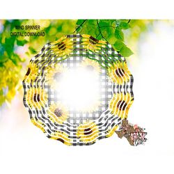 Wind Spinner Sunflower Black Plaid Personalize Sublimation Digital Download PNG