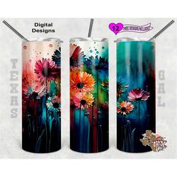 Alcohol Ink Tumbler Wrap, Daisies Tumbler Wrap, Watercolor Tumbler Wrap, 20oz Sublimation Tumbler PNG, Seamless Design
