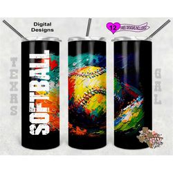 Painted Tumbler Wrap, Softball Tumbler Wrap, 20oz Sublimation Tumbler PNG, Digital Download, Seamless Design