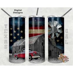 Barn Tumbler PNG, Old Truck PNG, American Flag Tumbler Wrap, 20 Oz Tumbler Sublimation Design