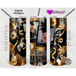 Senior 2023 Tumbler Wrap, Graduation Tumbler Design, Picture Frame Tumbler Wrap, Black And Gold Balloons, 20oz Sublimati