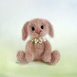 Little soft toy Bunny, Fluffy bunny, Wool cute Bunny, Crochet rabbit, Easter Bunny, Bunny with eyelashes