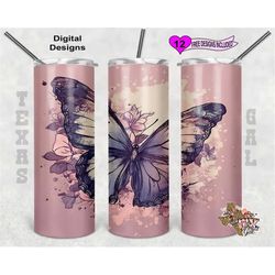 Butterfly Tumbler Wrap, Watercolor Tumbler Wrap, 20oz Sublimation Tumbler PNG, Digital Download, Seamless Design