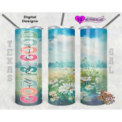 God Is Good All The Time Tumbler Wrap, Watercolor Tumbler Wrap, 20 oz Skinny Tumbler Sublimation Design, Seamless Patter