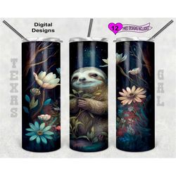 Sloth Tumbler Wrap, Watercolor Tumbler Wrap, 20oz Sublimation Tumbler PNG, Digital Download, Seamless Design