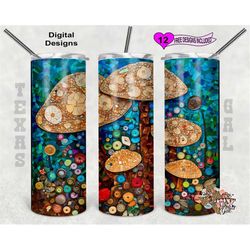 Mushrooms Tumbler Wrap, Mosaic Tumbler Wrap, 20 oz Skinny Tumbler Sublimation Design, Seamless Pattern