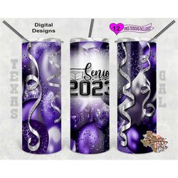 Senior 2023 Tumbler Wrap, Graduation Tumbler Design, Purple Balloons, 20oz Sublimation Tumbler Design