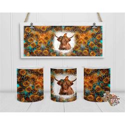 Lowball Tumbler Wrap, Highland Cow PNG, 10oz Straight Tumbler, Sublimation Design Download