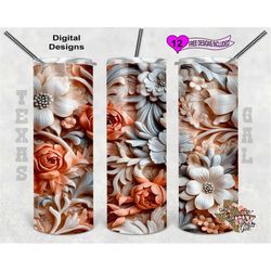 3D Tumbler Wrap, Flowers Tumbler Wrap, 20oz Sublimation Tumbler PNG, Digital Download, Seamless Design