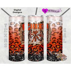 20 oz Skinny Tumbler Cheer Mom Orange Leopard  Sublimation Design PNG Instant DIGITAL ONLY