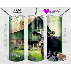 Cow Tumbler Wrap, Watercolor Tumbler Wrap, 20 oz Skinny Tumbler Sublimation Design, Seamless design