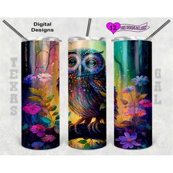 Owl Tumbler Wrap, Watercolor Tumbler Wrap, 20oz Sublimation Tumbler PNG, Digital Download, Seamless Design