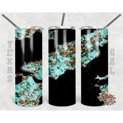20 oz Skinny Tumbler Cowhide Turquoise Seamless Sublimation Design PNG Instant DIGITAL ONLY