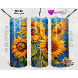 Sunflowers Tumbler Wrap, Painted Tumbler Wrap, Watercolor Tumbler Wrap, 20oz Sublimation Tumbler PNG, Seamless Design