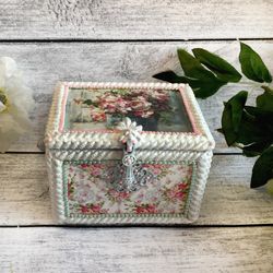 Medium Rose Jewelry Box, Art Nouveau style, box with lid, beautifully crafted gift, Storage & Organization, Keepsake box