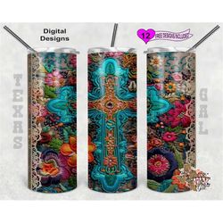 Embroidery Tumbler Wrap, Cross Tumbler Wrap, 20oz Sublimation Tumbler PNG, Seamless Design