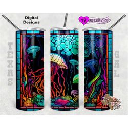 stain glass tumbler wrap, jellyfish stain glass, under the sea tumbler wrap, 20oz sublimation tumbler png