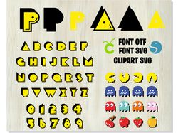 Pac Man Font SVG Cricut Layered, Pac-Man Font svg, Game svg, 80s font, Pacman letters svg