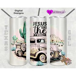 Truck Tumbler Wrap, Jesus Take The Wheel Tumbler Wrap, Watercolor Tumbler Wrap, 20 oz Skinny Tumbler Sublimation Design,