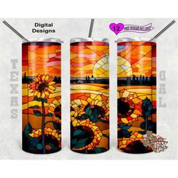 stain glass tumbler wrap, sunflower stain glass, 20 oz skinny tumbler png