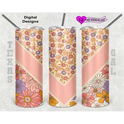 Flower Tumbler Wrap, Watercolor Tumbler Wrap, 20oz Sublimation Tumbler PNG, Seamless Design