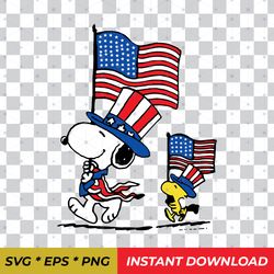 Snoopy and Woodstock 4th Of July American Flag  SVG, PNG, EPS Digital Instant Download