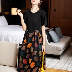 New Fashion Round Neck Loose Stitching Mid Length Skirt For Women