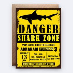 Shark Invitation, Shark Birthday, Shark Invite, Shark Themed Party, Digital Invitation