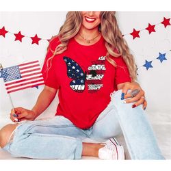American Flag Butterfly Shirt, 4th of July Party TShirt, The Land of the Free Party Shirt, Independence Day Party Shirt,