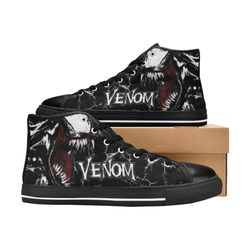 venom custom adults high top canvas shoes for fan, women and men, venom high top canvas shoes, venom marvel comics shoes