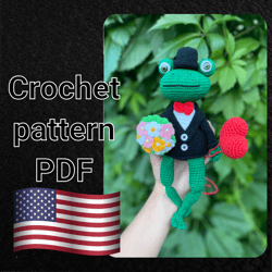 Cute Leggy Frog Gentleman, Valentine's Day Gift, Frog Amigurumi Crochet Pattern