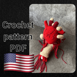 anatomical heart in hand crochet pattern pdf original halloween gift human hand decor for home gift to doctor amiurumi