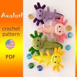 Axolotl crochet pattern in English, tutorial amigurumi kawaii, crochet see animals, DIY cute small axolotl toy keychain