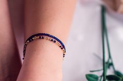 Blue Crystal beaded bracelet. Set of 2 bracelets. Cute jewels. Bracelet 18k Gold-filled.