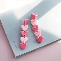 Unique Polymer Clay Long Heart Link Earring Jewelry for Womens Girls