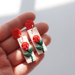 Colorful polymer clay rose red earring jewelry for women girls