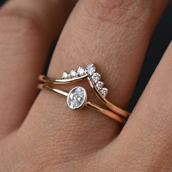 14K Yellow Gold Engagement And Wedding Ring |Solitaire Pair Ring |Round Cut Moissanite Set |Anniversary Ring-14k