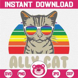 LGBT Ally Cat Vintage Svg, LGBTQ Cat Svg, Funny LGBT Png, Cat Lover Svg, Ally Pride, Retro Gay Svg, Digital Download