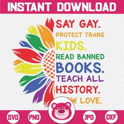 Say Gay Protect Trans Kids Read Banned Books LGBT Pride Svg, Read Banned Books Teach History Png, LGBT Svg, Digital Down