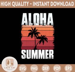 Aloha!, Retro Beach design with Palm Tree, PNG Digital Design, Beach Sublimation Design Download, Print and Cut, Printab
