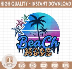 Beach Mode PNG for Sublimation. Retro Summer Sunset Png With Palm Trees Shirt Mug Design. Ocean Life Family Vacation PNG