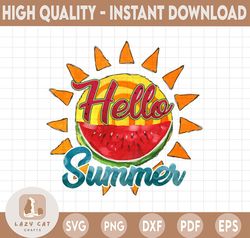 Hello Summer Sun and Watermelon png Summertime Cute Colorful Watermelon png Sunny Sun Beach Printable Sign Art